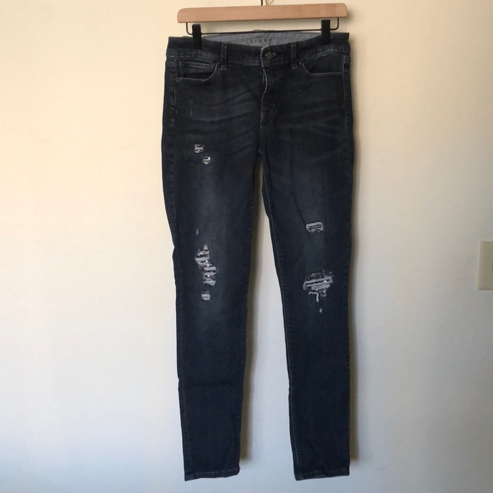 WHBM sequin rip dark jeans